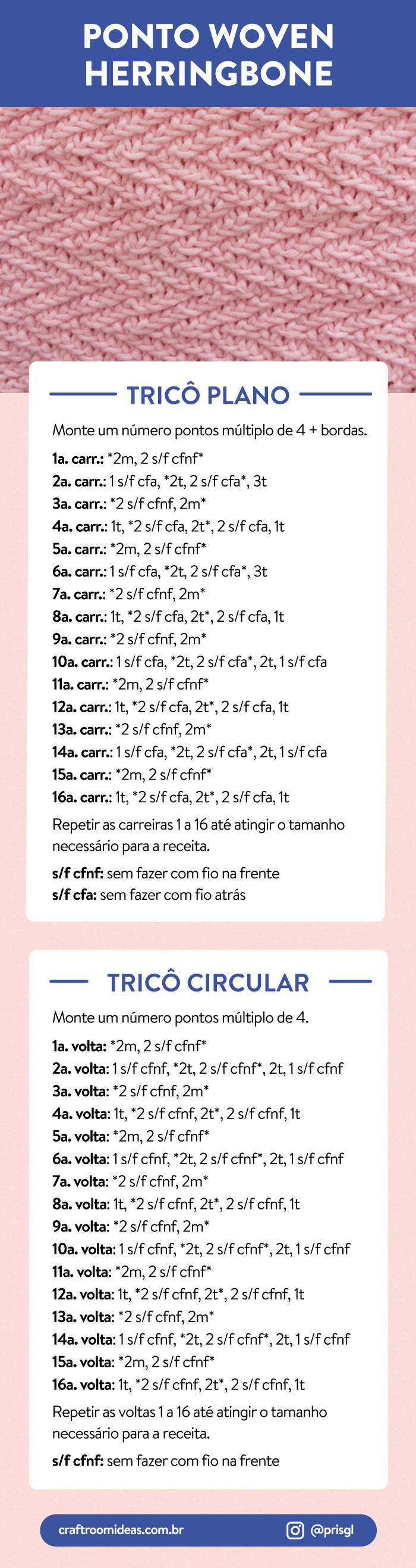 como tricotar o ponto woven herringbone